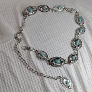 Sanstha Silver and Turquoise Women's Alloy Chain Belt